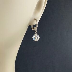 Aurora Borealis Clear Crystal Earrings, 1" Long with Silver Huggie Ear Closure